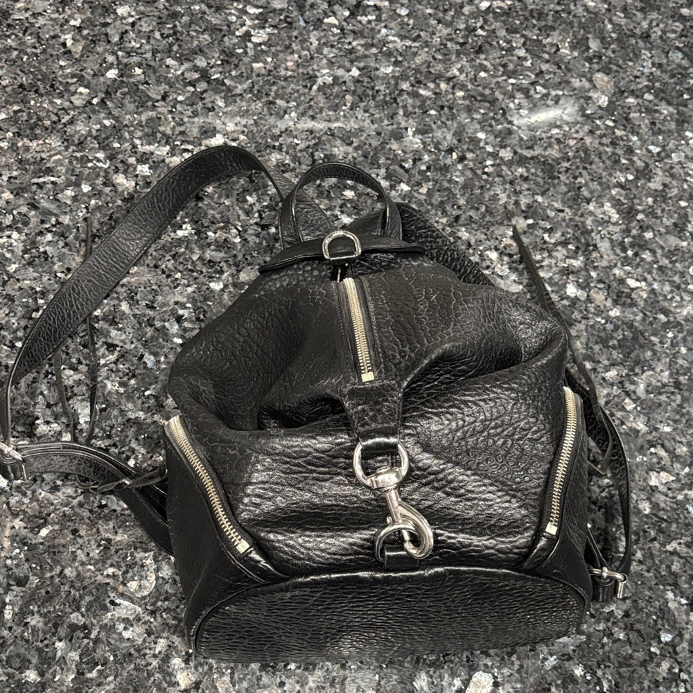 Rebecca Minkoff Julian Black Leather Backpack with Silver Accents